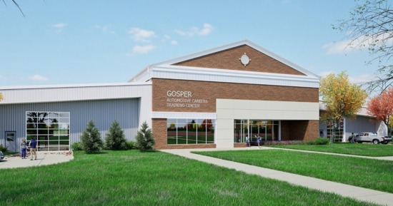 An artist’s rendition of the new automotive careers training center at Central Community College-Hastings. Groundbreaking ceremonies were held on May 2 and completion is expected in late 2026 or early 2027. (Photo courtesy of CCC)