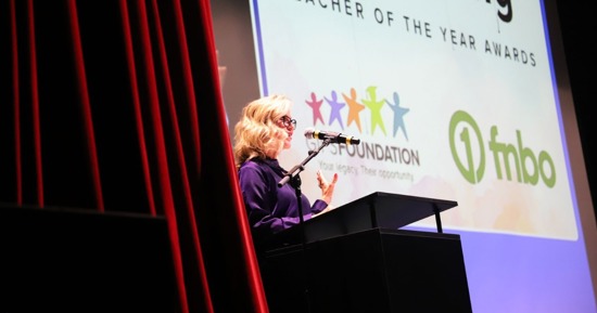 Kari Hooker-Leep, GIPS Foundation Director, speaking to all GIPS Staff for the GIPS Foundation Teacher of the Year Awards