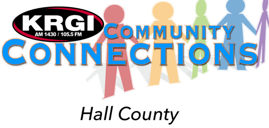 KRGI logo with the words Community Connections Hall County